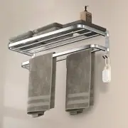 DDS-DUDES Bathroom Towel Rack Towel Shelf with Double Towel Bars Lavatory Wall M