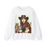 Unisex Adult Crewneck Sweatshirt - Western Cat Lady Retro Style Graphic