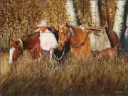 Western Tile Backsplash Fawcett Horse Cowboy Art Ceramic Mural JFA020