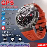 Brand-New Outdoor Military GPS Smart Watch 1.43" AMOLED Screen IP69K Waterproof
