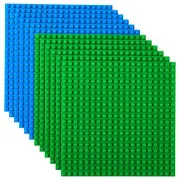 12 Piece Classic Baseplates, For Building Bricks, Blue/Green, 6x6 Inches