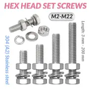 Hex Head Set Screws M2-M24 Fully Threaded Bolts Nuts Washers A2 Stainless Steel