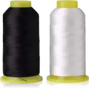 T70#69 Bonded Nylon Sewing Thread - 1500 Yard Spool -(White+black)2pcs