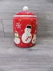 Hallmark Cookie Treat Jar 3 Snowmen and Snowflakes Red and White 2011 New