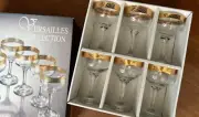 Set 6 Versailles Pasabahce Sherbet Cocktail Stemware Glasses Gold Trim Turkey