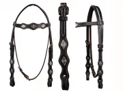 Western Dark Oil Diamond Shaped Conchos Studded Headstall