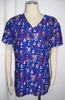 Women's Serene Uniforms Blue Penguin Hot Chocolate Christmas Sparkle Scrub Top M