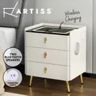 Artiss Smart Bedside Table 3 Drawers Wireless Charging LED Nightstand White ALMA