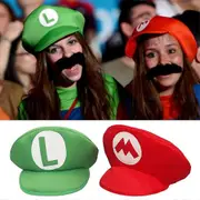 Nmaov Super Mario Bro Cosplay Foam Red Or Green Hat With Moustache Halloween Party Cap