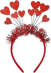 Red Heart Head Bopper Headband Valentine's Day Love Heart Hair Band Hoop Glitter Tinsel Headpiece Sequin Heart Shaped Hair Accessories for Valentine's Day New Year Wedding Birthday Party Gift