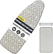 UniSimp® Padded Ironing Board Cover 18x49 Extra Wide, 100% Heat Resistance Natural Cotton, Extra Thick Padding, Nose Pocket Smart Fit, Elastic Edge, Machine Washable (Gray Geometry Print)