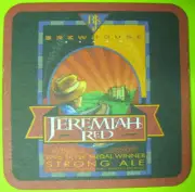 JEREMIAH RED IRISH ALE Beer COASTER Mat BJ's Pizza Brewery, Brea CALIFORNIA 2004