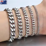 3/5/7/9/11mm Stainless Steel Curb Cuban Link Bracelet Silver Men's Chain 18-25cm