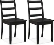 Giantex Wood Dining Chair Set of 2 w/Rubber Wood Legs, High Curved Backrest, Armless Kitchen Chairs, Wooden Side Chairs, Farmhouse Ladder Back Diner Chairs for Home Kitchen Restaurant (Black)