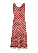 Wales Bonner Soar Checked Knitted Cotton Midi Dress - Red - 44 (UK12 / M) 44 (UK12 / M)