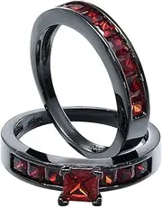 [VPbao] 2pcs Women Chic Ring 18K Stainless Steel CZ Set Promise Rings Red