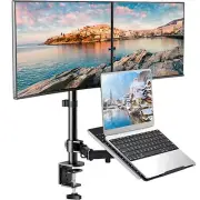 Laptop Mount Height Adjustable Dual Monitor Mount With Laptop Keyboard Tray Fit