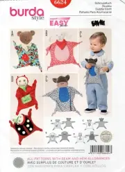 Burda 6624 CUDDLE CLOTH Toy Bear, Lamb, Monkey, Ladybug UNCUT Pattern