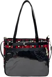 [RILGOU] Kawaii Gothic Grunge Y2K Insert Pin Display Rivet Studded Plaid Patchwork Adjustable Shoulder Bag Ita Bag