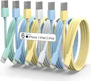iPhone Charger 6Pack MFi Certified Lightning Cable 3/3/6/6/6/10FT Durable Soft Silicone Fast Charging Cord Compatible for iPhone 14 13 12 11 Pro Max XR XS X 8 7 6 Plus SE etc - Bright Color