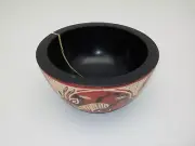 African Art 8.75" Bowl Hand Carved & Painted Lion Tree Ghana, CRACKED Damaged