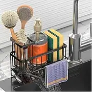Kitchen Sink Caddy Organizer Sponge Holder for Kitchen Sink with Stainless Steel Auto Drain Tray, Self Drain Dish Soap Sponge Caddy Rack for Kitchen Countertop Storage Gadgets Accessories