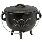 Amazing TRIPLE MOON Black Cast Iron Cauldron Wicca Magic Witchcraft Magic