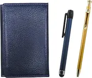 [タキザワ] MEIL-ALL-SV60KBP Grain Leather Business Card Holder Blue Metal Touch Stick Blue and Slim 60 Ballpoint Pen Gold Set