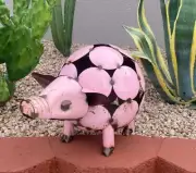 Circular Metal Pink Pig Yard Art Garden Decor
