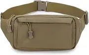 SUNELFFY Tactical Fanny Pack Small Military Waist Bag Money Belt Bumbag WR Nylon for Daily Use Travel Hiking Climbing Running, Brown, Small, Zipper Closure