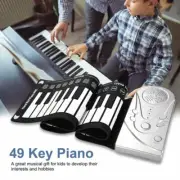 49-Key Hand Roll Up Keyboard Electronic Black White Piano Portable Soft Folding