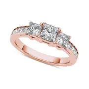2.0 CT. T.W. Princess-Cut Natural Diamond Three Stone Engagement Ring in Solid 14K Rose Gold