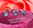 Natural Tanzanite 14K Solid Yellow Gold , Nose Stud, Twist Micro Nose, 20Gauge