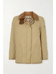 [Burberry] Burberry - Corduroy And Leather-trimmed Quilted Shell Jacket - Beige - large large Neutrals