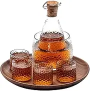 Glass Sake Set 7 Pieces Sake Set Wine Glass Set with 4 Sake Cups and 1 Sake Warmer Bowl for Warm or Cold Sake Service Sake Drinking Set