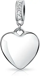 [Bling Jewelry] Engravable Initial Monogram Crystal Accent Bale Dangle Heart Shaped Charm Bead For Women Teen .925 Sterling Silver European Bracelet Simulated Birthstone Colors