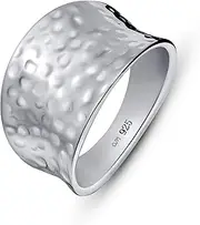 [Amberta] Women's 925 Sterling Silver Hammered Ring