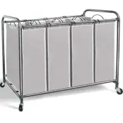 STORAGE MANIAC Laundry Sorter 4 Section, Laundry Hamper with Wheels, Laundry ...