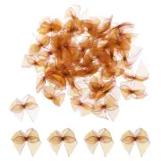 50Pcs Mini Chiffon Ribbon Bow 1" Mini Fabric Satin Craft DIY Orange Purple