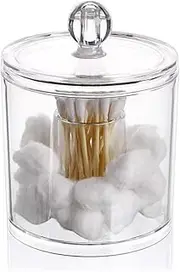 Hipewe Cotton Ball and Swab Organizer With Lid - Acrylic Apothecary Jar for Bathroom Storage - Makeup Organizer Canister for Cotton Rounds, Pads, Q-Tips