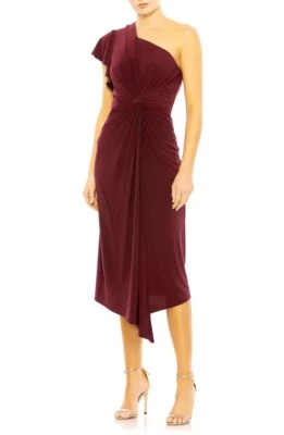 Mac Duggal Plum Purple One-Shoulder Jersey Midi Dress 12 $358
