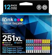 E-Z Ink (TM) Compatible Ink Cartridge Replacement for Canon CLI-251XL CLI 251 to use with PIXMA MX922 IP7220 MG5520 MG5420 IX6820 IP8720 MG7520 MG6320 Printer (4 Cyan, 4 Magenta, 4 Yellow, 12 Pack)