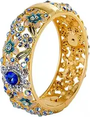 [NXAWUE] Cloisonne Bracelets,Bracelet, Handcrafted Cloisonne Full Rhinestone Wide Bracelet Hollowed Jewelry High End Enamel Flower Gilding Magnet Buckle Bangles Women(Blue)