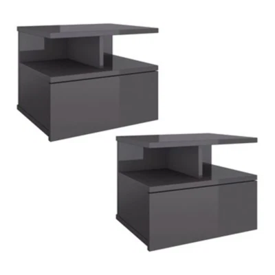 Floating Nightstands 2 Pcs High Gloss Grey 40X31X27 Cm Chipboard