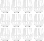Argon Tableware Reusable Plastic Glasses - 600ml - Pack of 12 - Stemless Wine Glasses - Clear Cocktail Champagne Tumbler Drinking Cups for Garden, Parties, Weddings, BBQ and Picnic