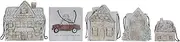 11-1/2"L x 9" W x 4" H, 9" Square x 4" H, 10" Square x 3-1/2"H, 9-1/4"L x 3-1/2"W x 10-1/2"H & 6-3/4"L x 2" H x 7" H Handmade Recycled Paper House Shaped Gift Bags w/Cars, Multi Color, Set of 5 ©