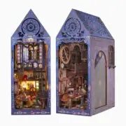 DIY Book Nook Kit - 3D Wooden Puzzle Booknook for Adults, Miniature Purple