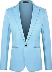 [Aosufei] Men's Comfort Casual Wedding Party Suit Jacket Lightweight Solid Dress Blazer Suits Stylish Business Tuxedo Jacket, Sky Blue2, Large