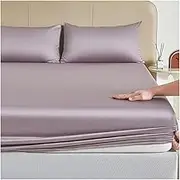 Fitted Sheet Only Twin Small Double Queen Super King Soft 300TC 100% Cotton 11" Deep Pocket All-Around Elastic Fitted Sheet(Purple,150x200cm+48x74cm x2)