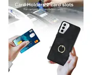 Full Protection Cover for Samsung Galaxy S21 Plus, 2 Cards PU Leather Case with Ring Holder - Black